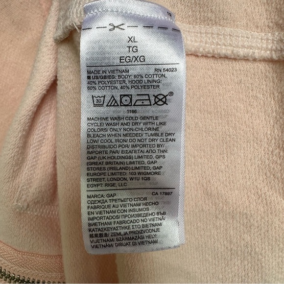 Gap Terry Long Hoodie Full Zip Lightweight Sweatshirt Light Pink XL - Picture 5 of 6